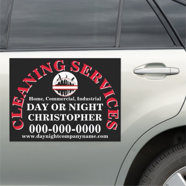 Cleaning service professional Logo red on black Car Magnet (In Situ)