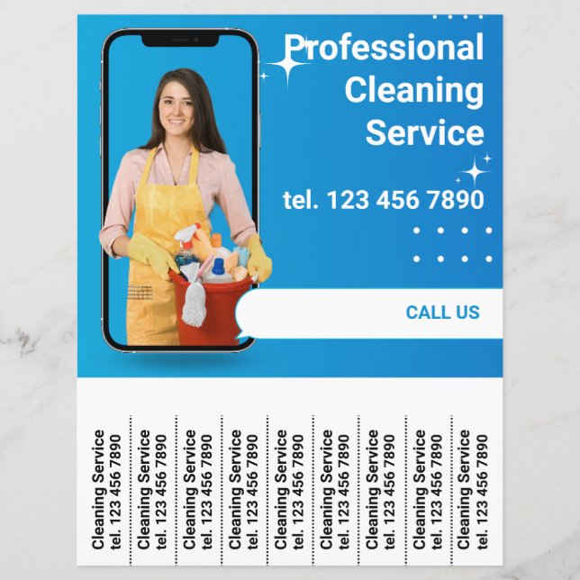 Cleaning Service Promotion Flyer Tear Off Strips (Front)