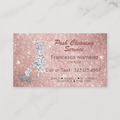 Cleaning Service Rose Gold Glitter Silver Template Business Card