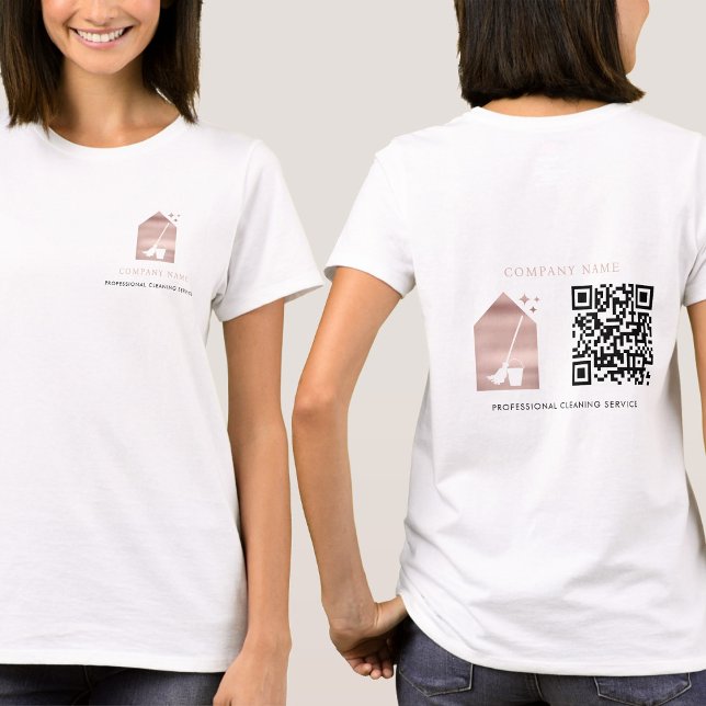 Cleaning Service Rose Gold Logo QR Code White T-Shirt (Cleaning Service Rose Gold Logo QR Code White T-Shirt)