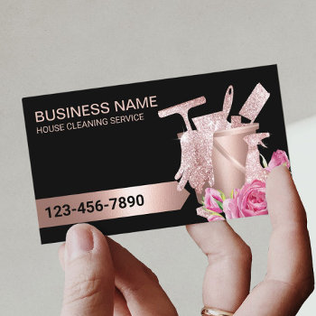 Cleaning Service Rose Gold Modern Floral Business Card by cardfactory at Zazzle