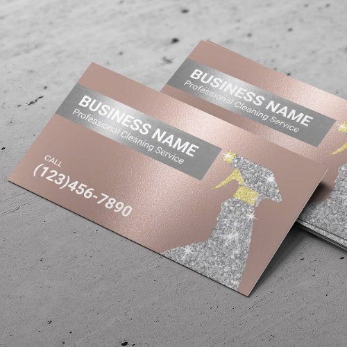 Cleaning Service Rose Gold  Silver Maid Business Card