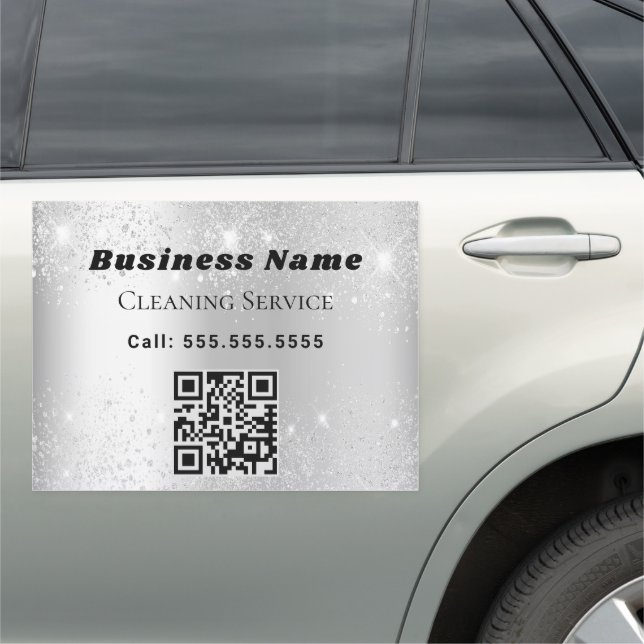 Cleaning service silver glitter dust QR code Car Magnet (In Situ)
