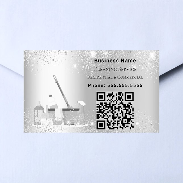 Cleaning service silver glitter dust QR code Rectangular Sticker (Creator Uploaded)
