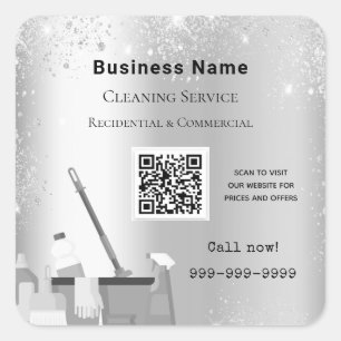 Cleaning service silver glitter dust QR code Square Sticker