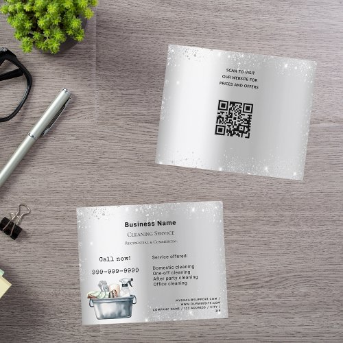 Cleaning service silver glitter dust QR Flyer