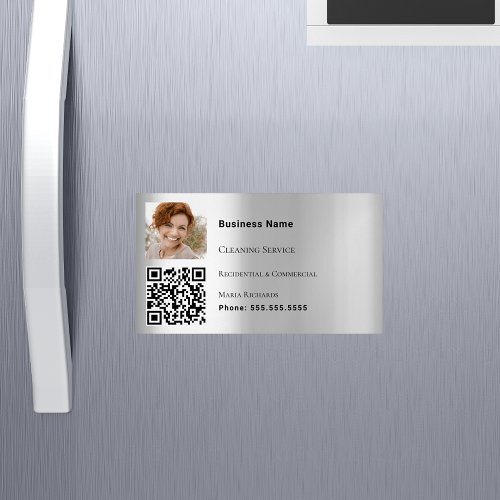 Cleaning service silver photo QR code Business Card Magnet