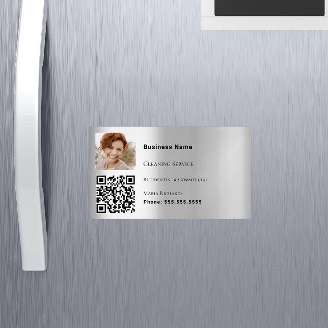 Cleaning service silver photo QR code Business Card Magnet (Creator Uploaded)