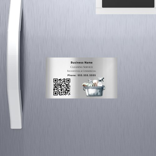 Cleaning service silver QR code Business Card Magnet