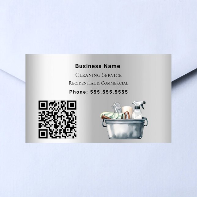 Cleaning service silver QR code Rectangular Sticker (Creator Uploaded)
