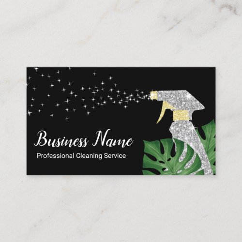 Cleaning Service Silver Spray Tropical Leaves Business Card