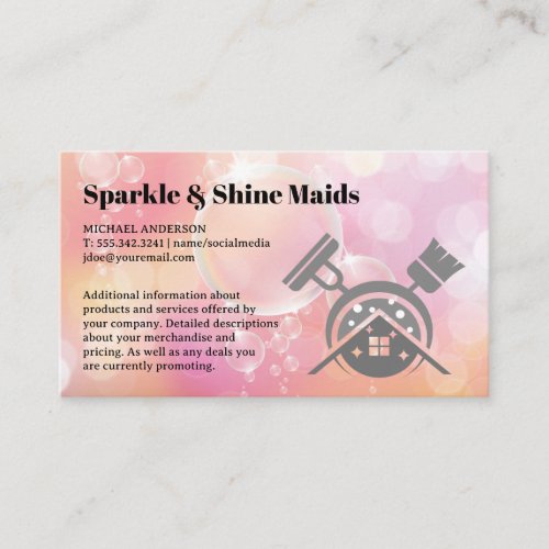 Cleaning Service  Soap Bubbles Brooms Mop Business Card