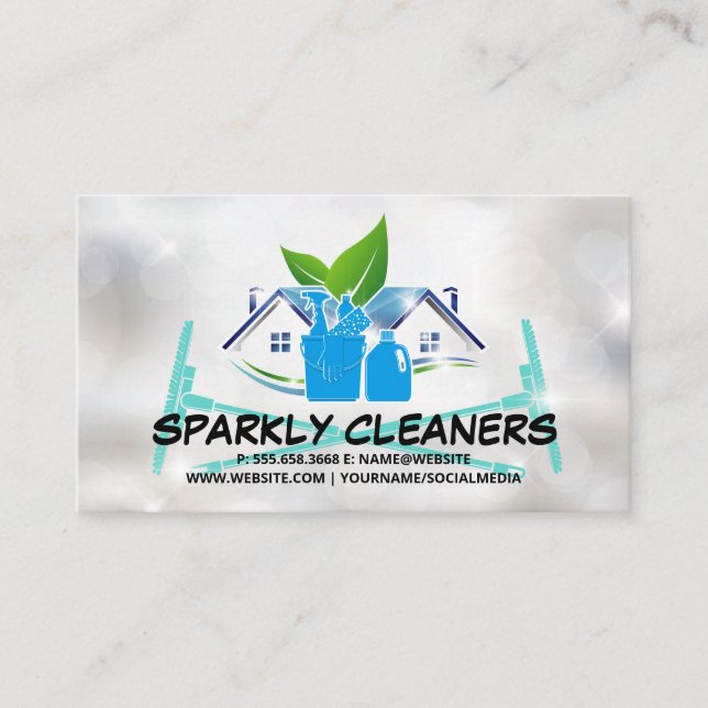 Cleaning Service | Sparkly House | Cleaner Tools Business Card (Front)