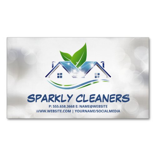 Cleaning Service  Sparkly House Logo Business Card Magnet