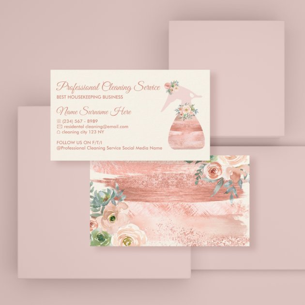 Cleaning Service Spray Bottle Flower glamour Business Card