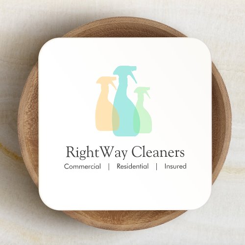 Cleaning Service Spray Bottle Logo Square Business Card
