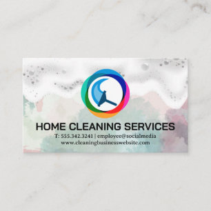 Cleaning Service Squeegee Logo   Soap Bubbles Business Card