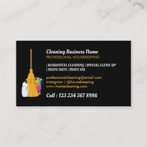 Cleaning Service Standard Black Business Card
