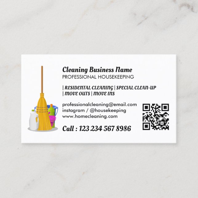 Cleaning Service Standard Janitorial Qr Code Business Card (Front)