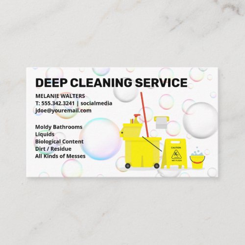 Cleaning Service Tools Logo  Bubbles Business Card