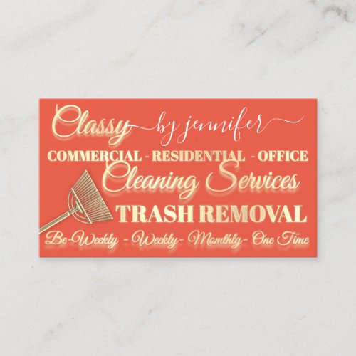 Cleaning Service Trash Removal Maid Coral Logo QR  Business Card