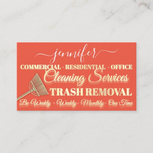Cleaning Service Trash Removal Maid Coral Logo QR Business Card
