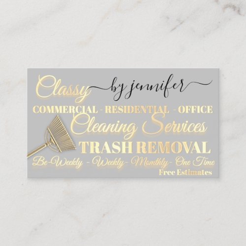 Cleaning Service Trash Removal Maid Gray Logo QR   Business Card
