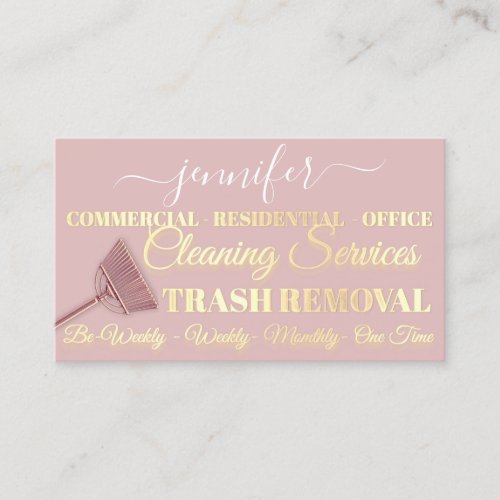 Cleaning Service Trash Removal Maid Pink Logo QR  Business Card