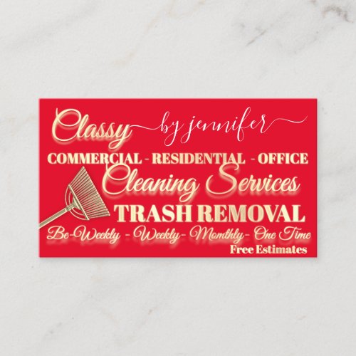 Cleaning Service Trash Removal Maid Red Logo QR    Business Card