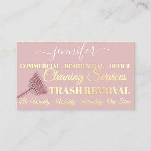 Cleaning Service Trash Removal Maid Rose Gold Business Card