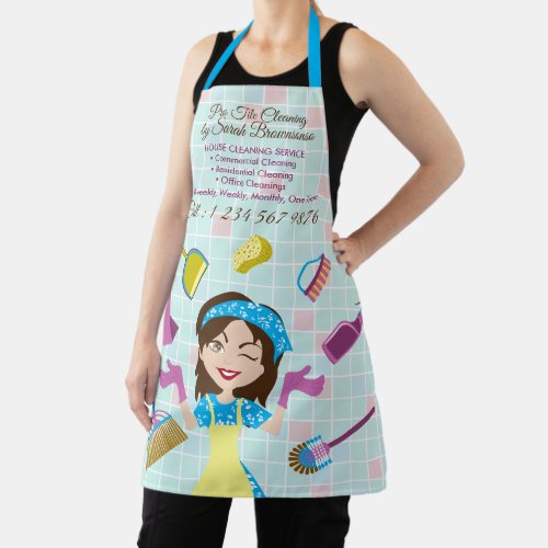 Cleaning Service Washing Tile Cartoon Logo Apron