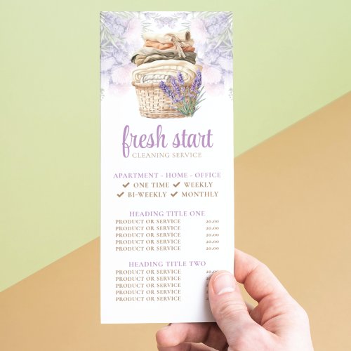 Cleaning Service Watercolor Laundry Price List Rack Card