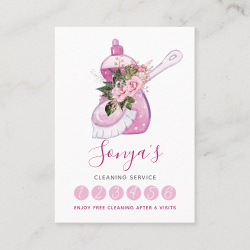 Cleaning Service Watercolor Pink dish soap Loyalty Card