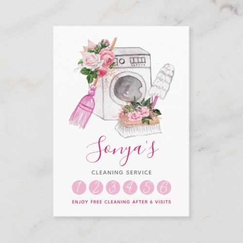 Cleaning Service Watercolor Pink Loyalty Card
