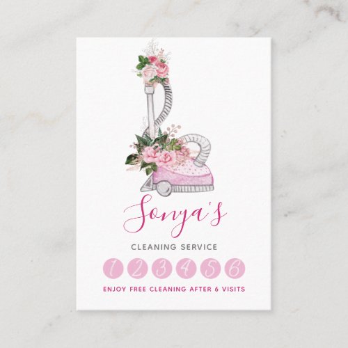 Cleaning Service Watercolor Pink vacuum cleaner Loyalty Card