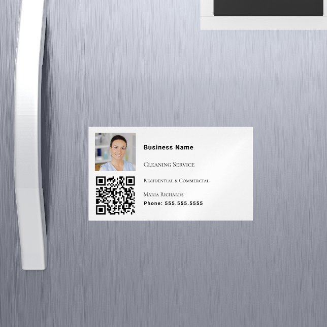 Cleaning service white photo QR code Business Card Magnet (Creator Uploaded)
