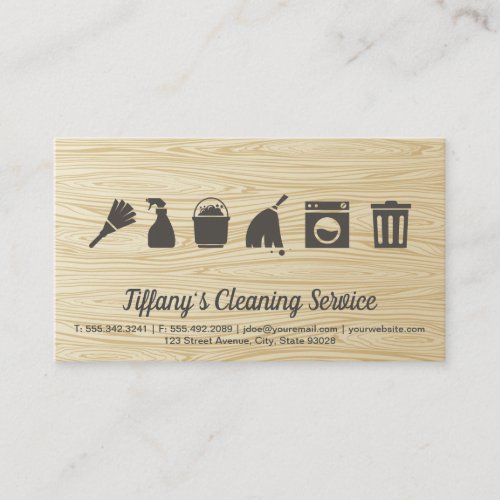 Cleaning Service  Wood Grain Business Card