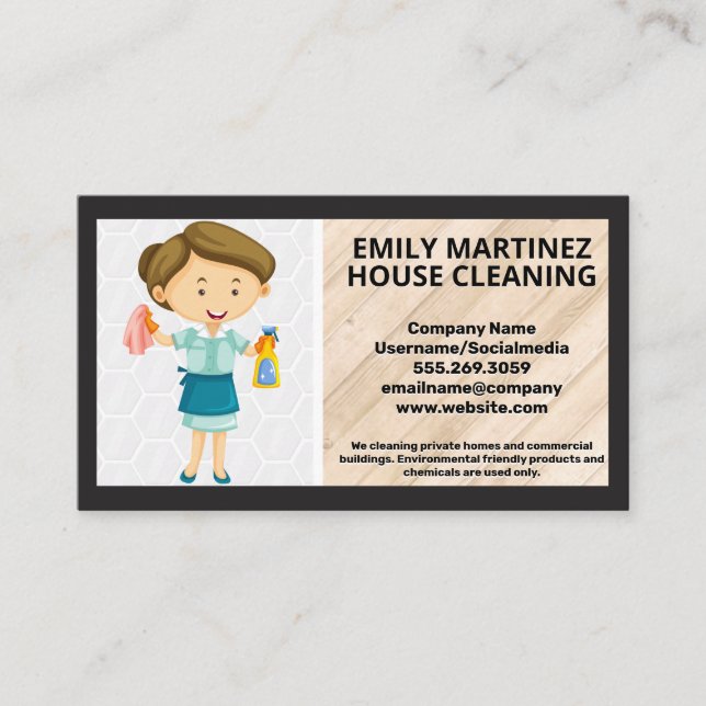 Cleaning Service Worker | Wood Floors Business Business Card (Front)