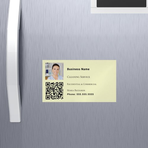 Cleaning service yellow photo QR code Business Card Magnet