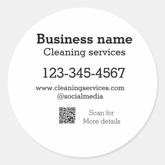 Cleaning services add number website email address classic round sticker (Front)