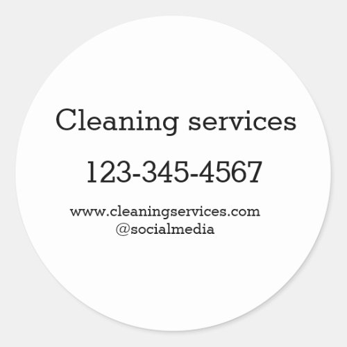 Cleaning services add number website email address classic round sticker