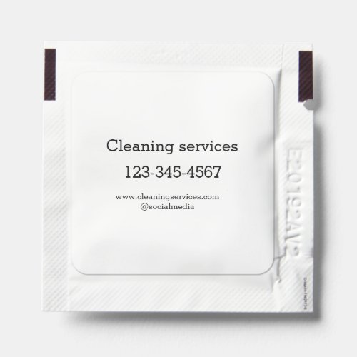 Cleaning services add number website email address hand sanitizer packet