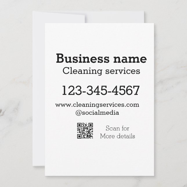 Cleaning services add number website email address invitation (Front)