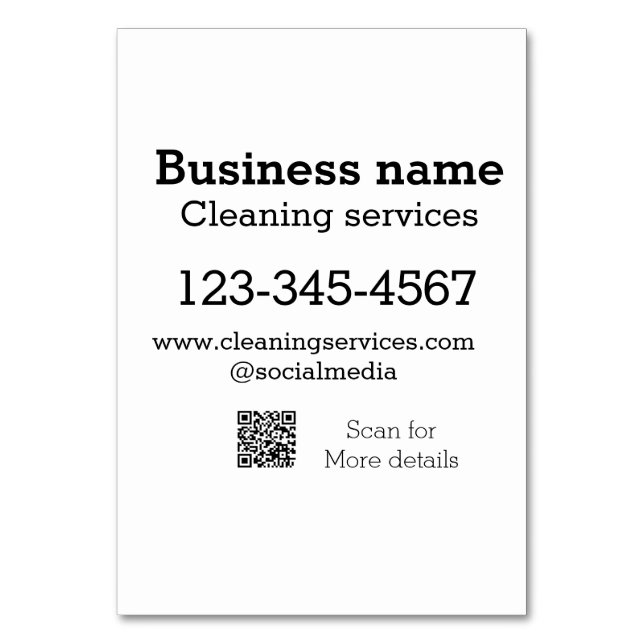 Cleaning services add number website email address table number (Front)