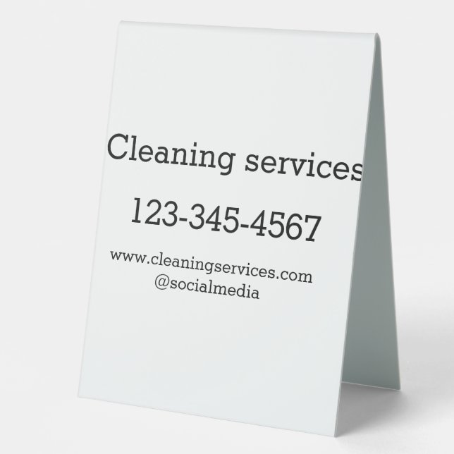 Cleaning services add number website email address table tent (Front)