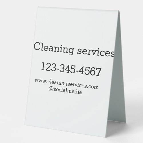 Cleaning services add number website email address table tent sign