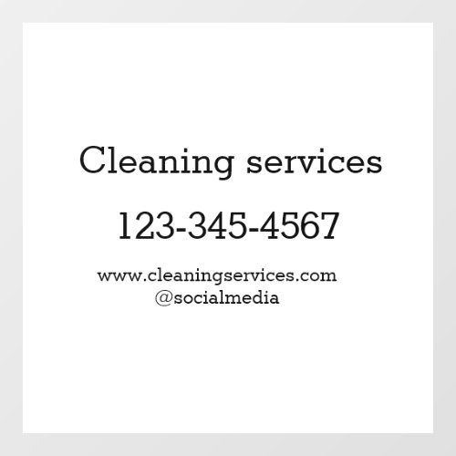 Cleaning services add number website email address window cling
