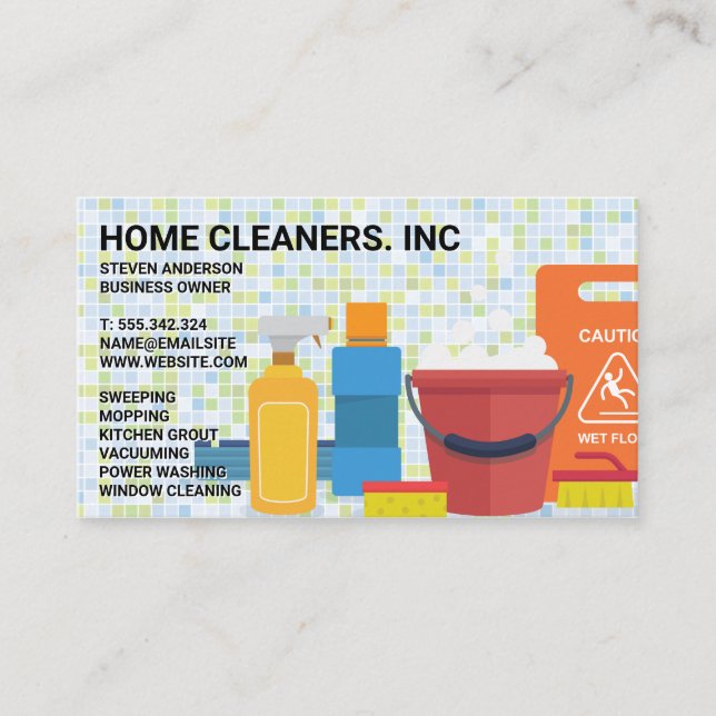Cleaning Services and Supplies | Tiles Background Business Card (Front)