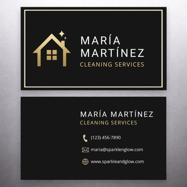 Cleaning Services Black Gold Business Card (Creator Uploaded)