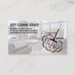 Cleaning Services Broom Clean Modern Living Room Business Card